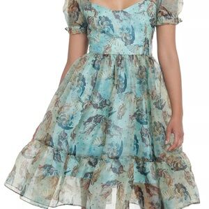 Thorn and Fable Blue Puffed Sleeves Venus Print Dress
